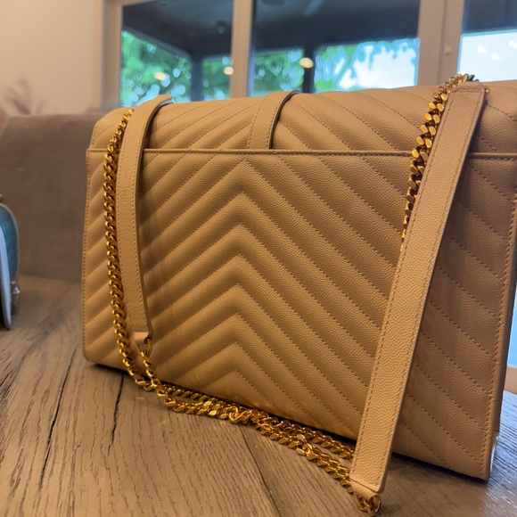 Grain De Poudre Matelasse Chevron Large Monogram Satchel Nude Powder - Picture 3 of 3